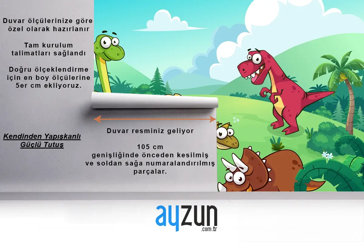 Vahşi Çocuk Odası Duvar Kağıdı Duvarındaki Dinozor