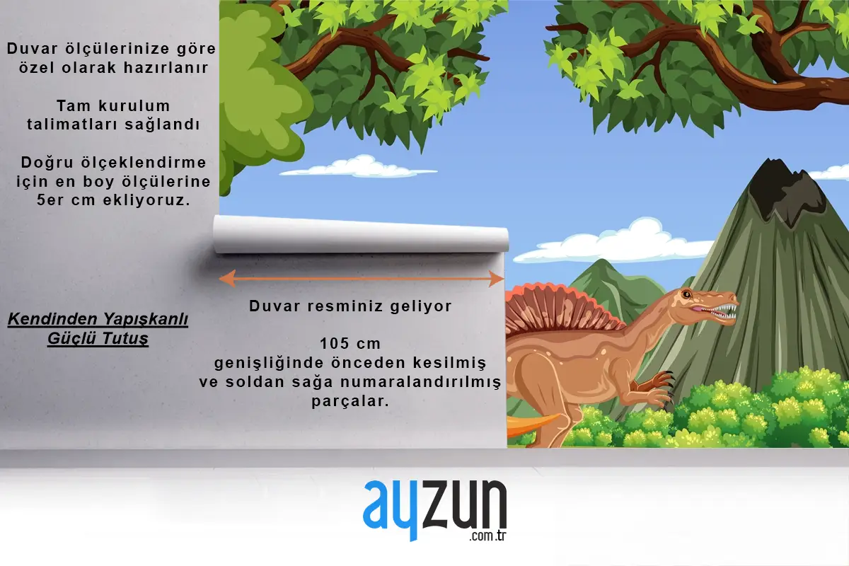 Tarih Öncesi Orman Sahnesinde Dinozor Çocuk Odası Duvar Kağıdı 