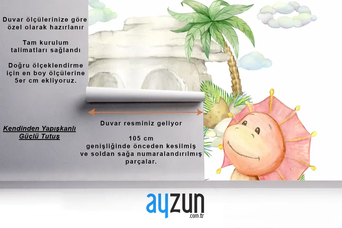 Dinozorlar Bir Taş Ev Bir Palmiye Ağacı Çocuk Odası Duvar Kağıdı
