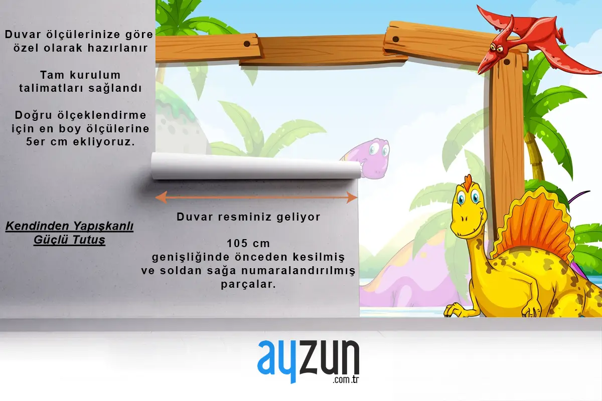 Ahşap Çerçeveli Dinozorlar Çocuk Odası Duvar Kağıdı 