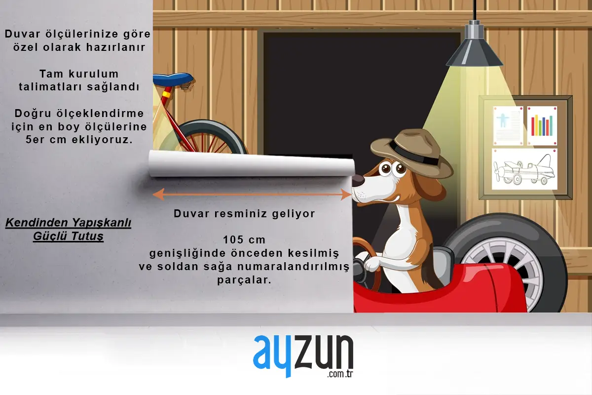 Garajda Arabayı Süren Köpek Çocuk Odası Duvar Kağıdı