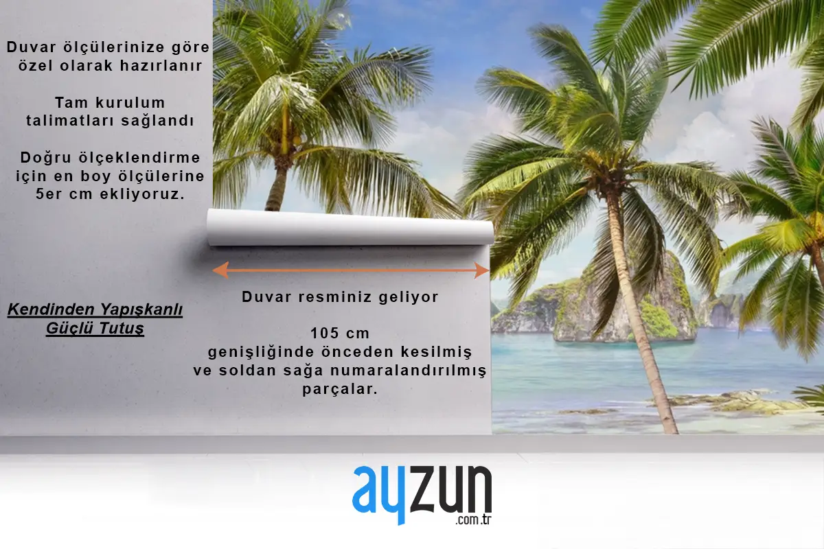 Doğa Palmiye Ağacı Ve Ada Deniz Manzaralı Duvar Kağıdı