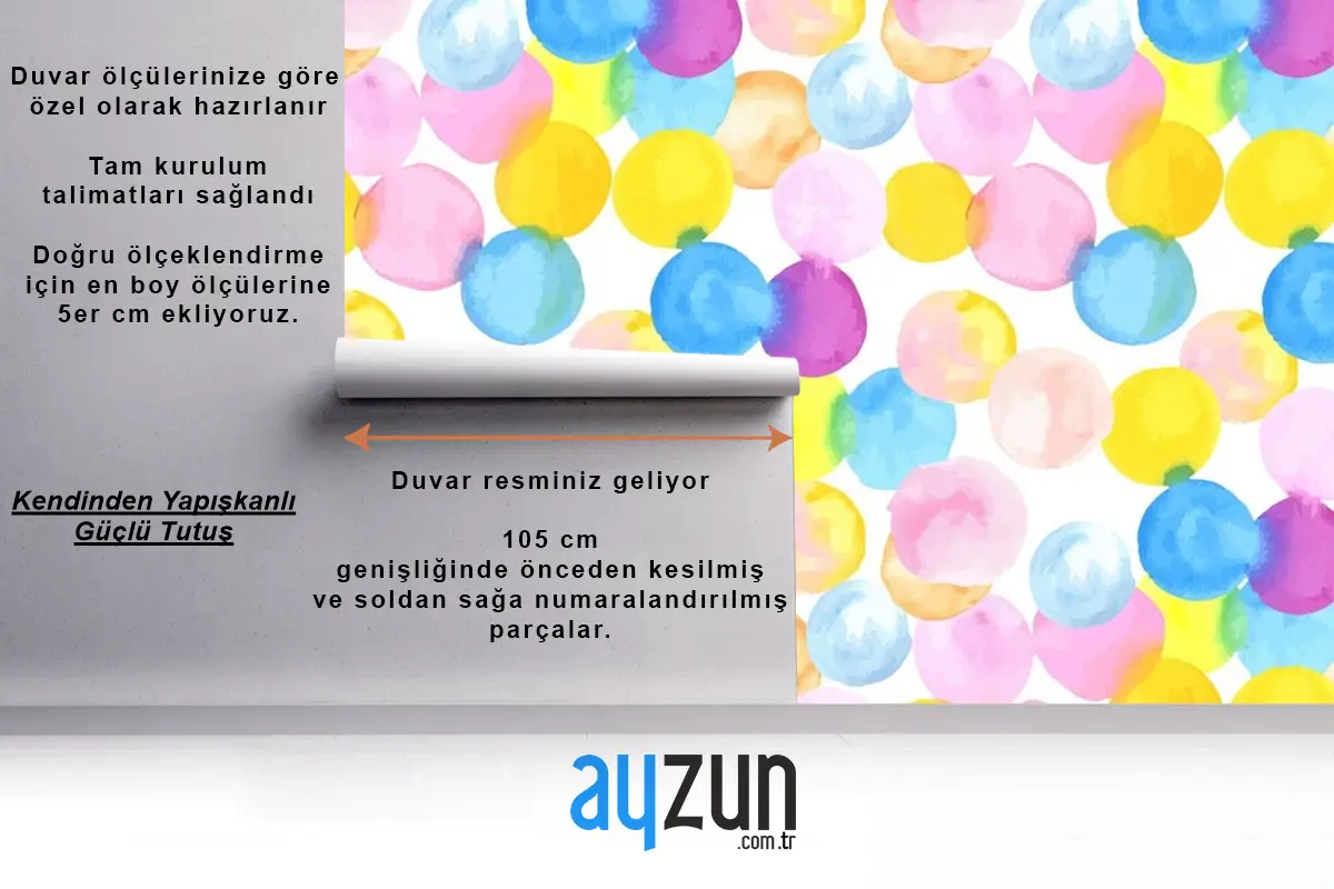 Noktalı Soyut Suluboya Dikişsiz Desen Çocuk Odası Duvar Kağıdı