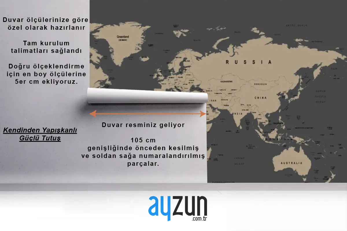 Dünya Haritası Duvar Kağıdı Füme Kahverengi Tonları