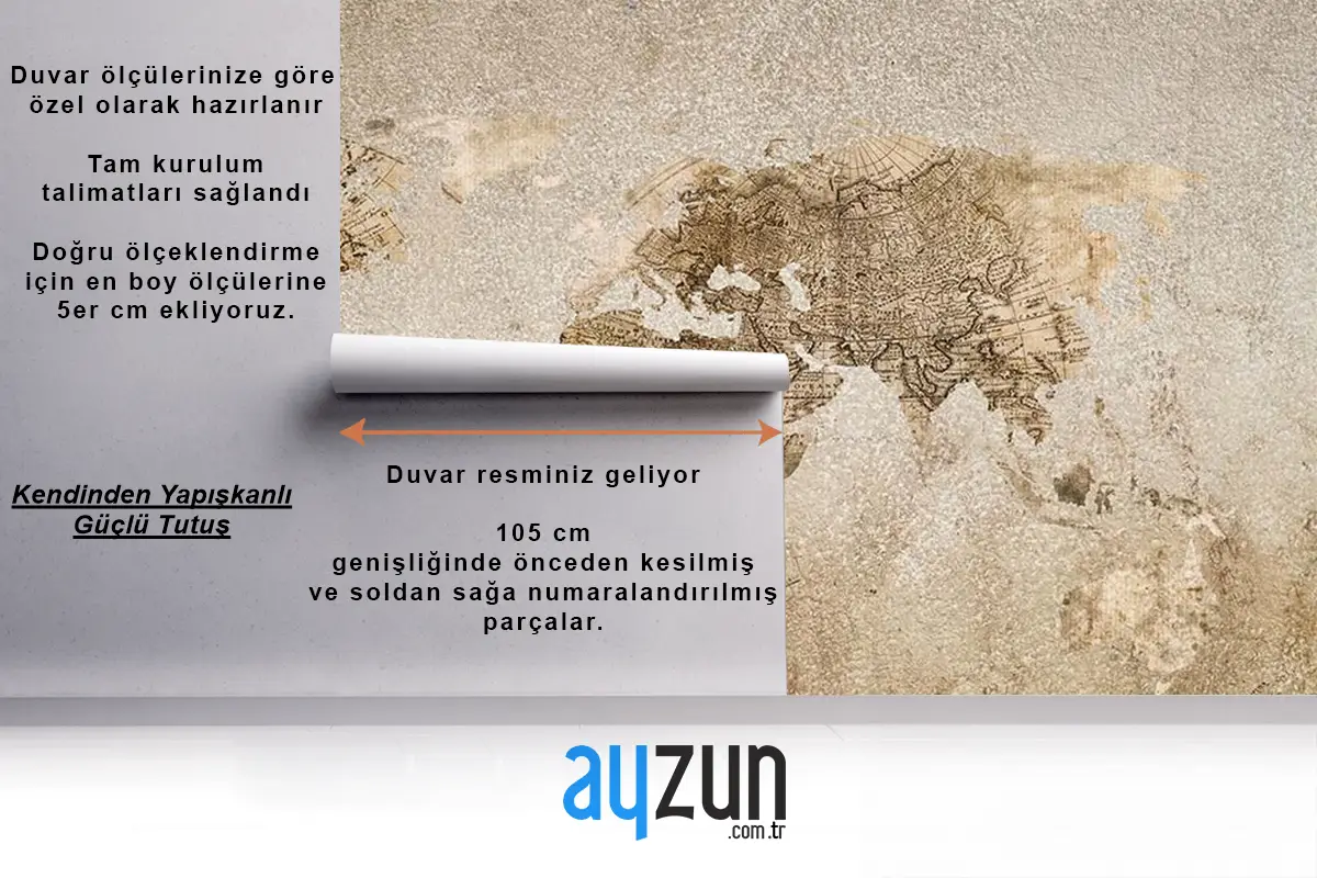 Dünya Haritası Eskitme Tarz Duvar Kağıdı
