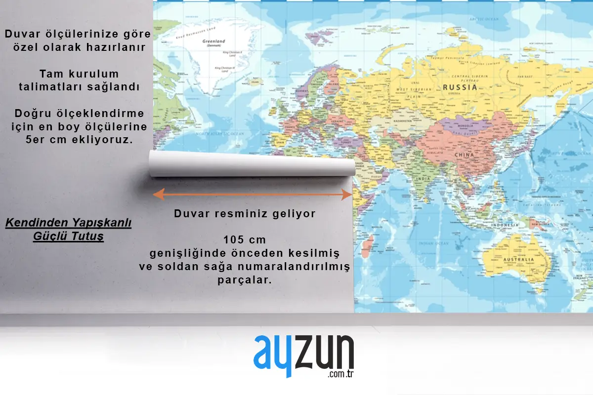 Dünya Haritası Klasik Renkli Siyasi Duvar Kağıdı 