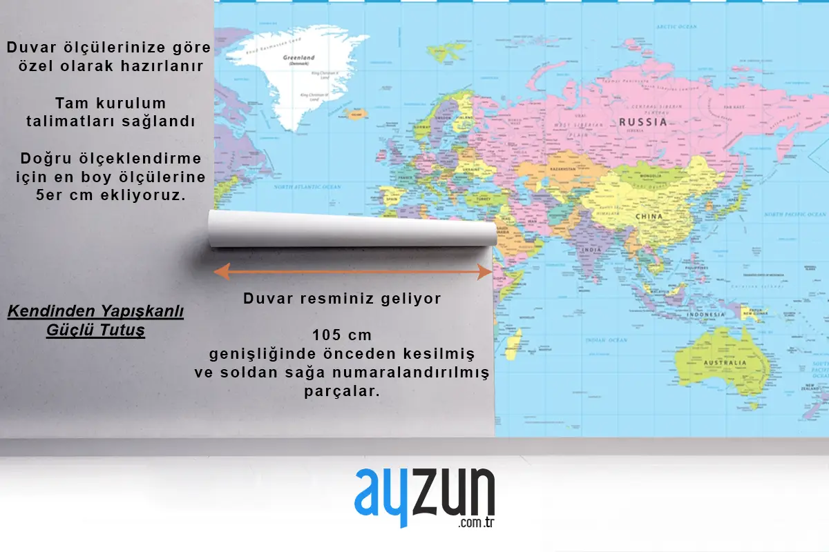 Dünya Haritası Renkli Siyasi Duvar Kağıdı 