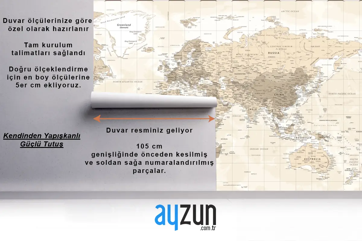 Dünya Haritası Siyasi Vintage Retro Eski Stil Duvar Kağıdı 