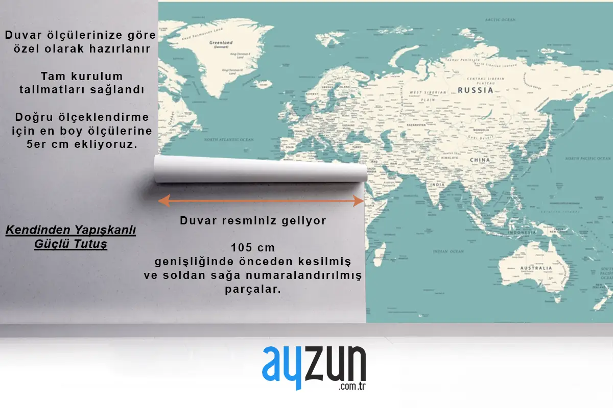 Dünya Haritası Vintage Siyasi Detaylı Duvar Kağıdı