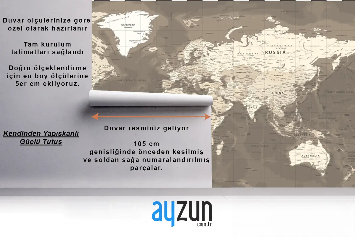 Dünya Haritası Vintage Siyasi Kahverengi Duvar Kağıdı