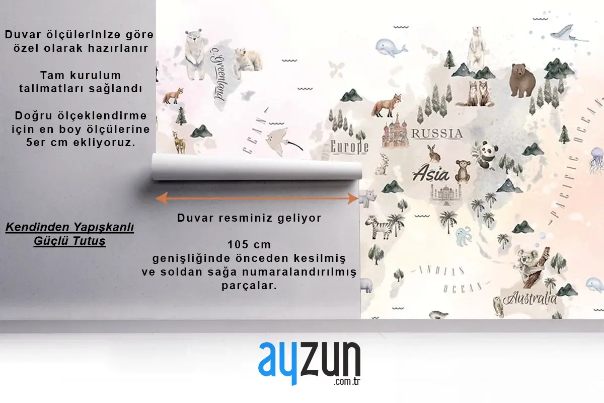 Dünya Üzerinde Sevimli Hayvanlar Çocuk Odası Duvar Kağıdı