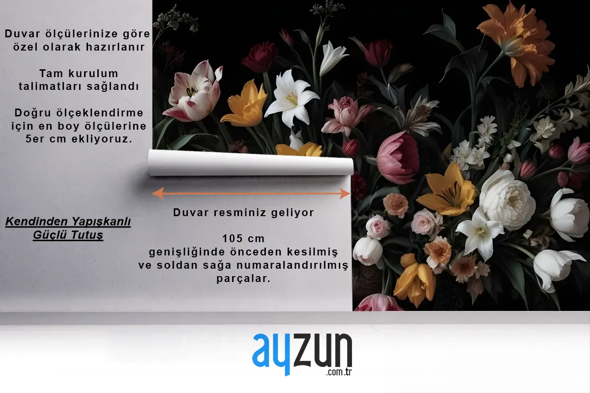 Hollandalı Koyu Çiçekler Duvar Kağıdı