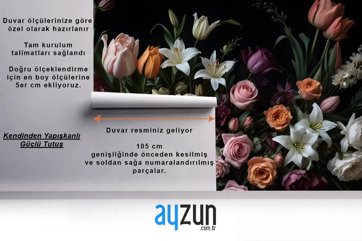 Hollandalı Koyu Çiçekler Yatak Odası Duvar Kağıdı