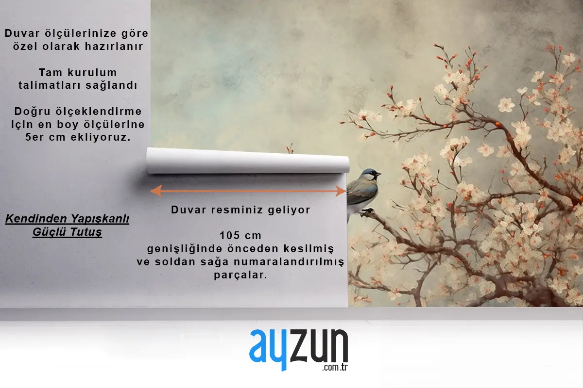 Çiçekler Dallar Kuşlar Altın Fırça Darbeleri Duvar Kağıdı