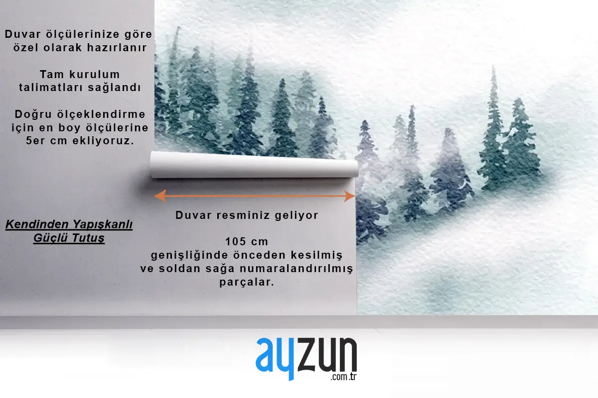 El Boyalı Japon Temalı Suluboya Manzara Yatak Odası Duvar Kağıdı