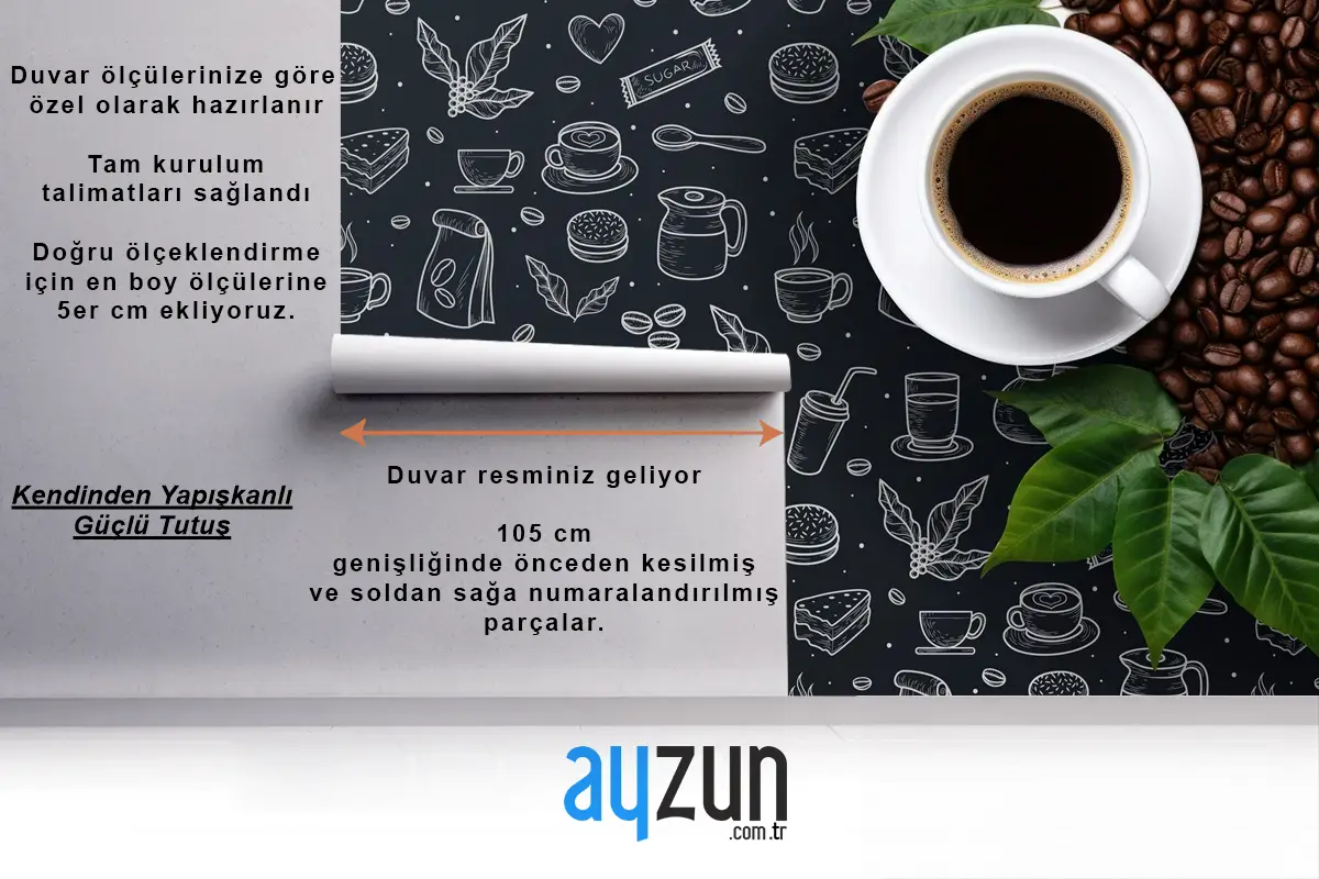 El Çizimi Kahve Dükkanı Cafe Duvar Kağıdı