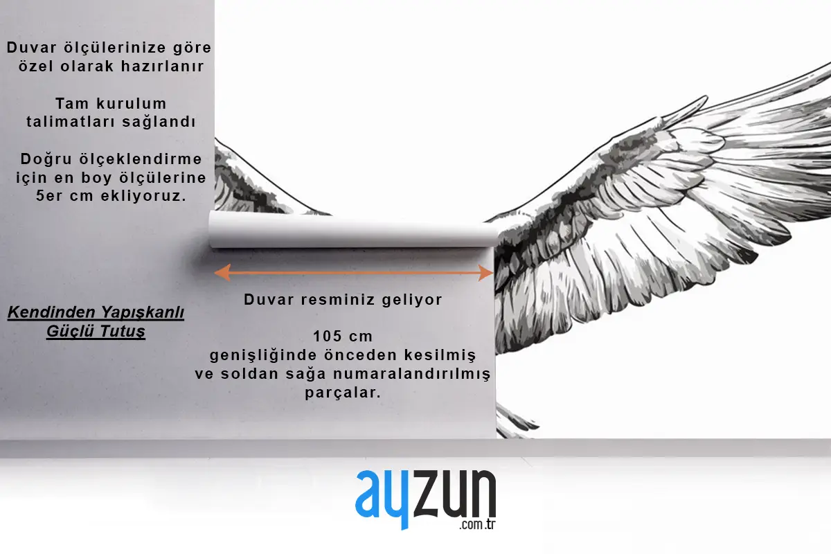 El Çizimi Uçan Kartal Gravür Duvar Kağıdı