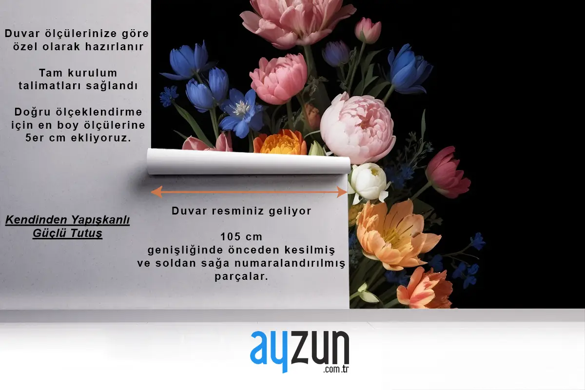 Zarif Hollanda Koyu Çiçek Buketi Duvar Kağıdı