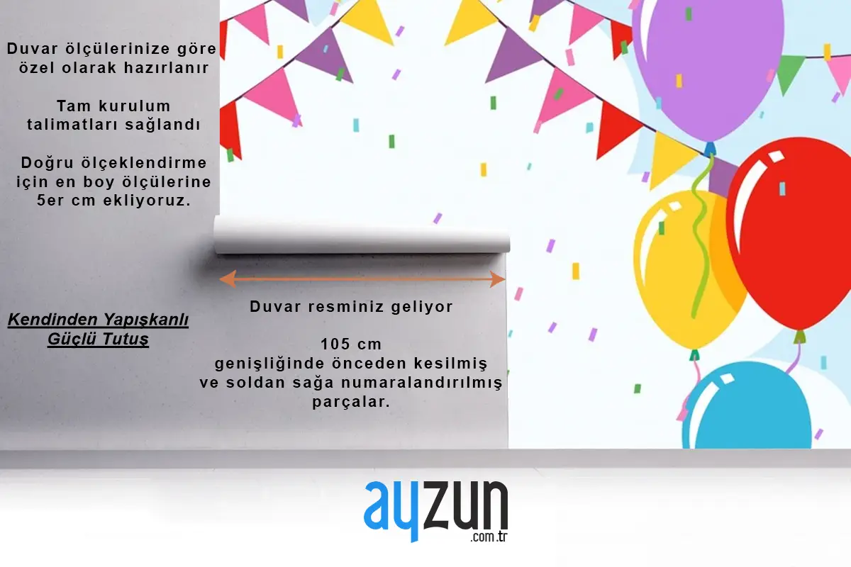 Doğum Günü Şablonunda Fil Çocuk Odası Duvar Kağıdı 