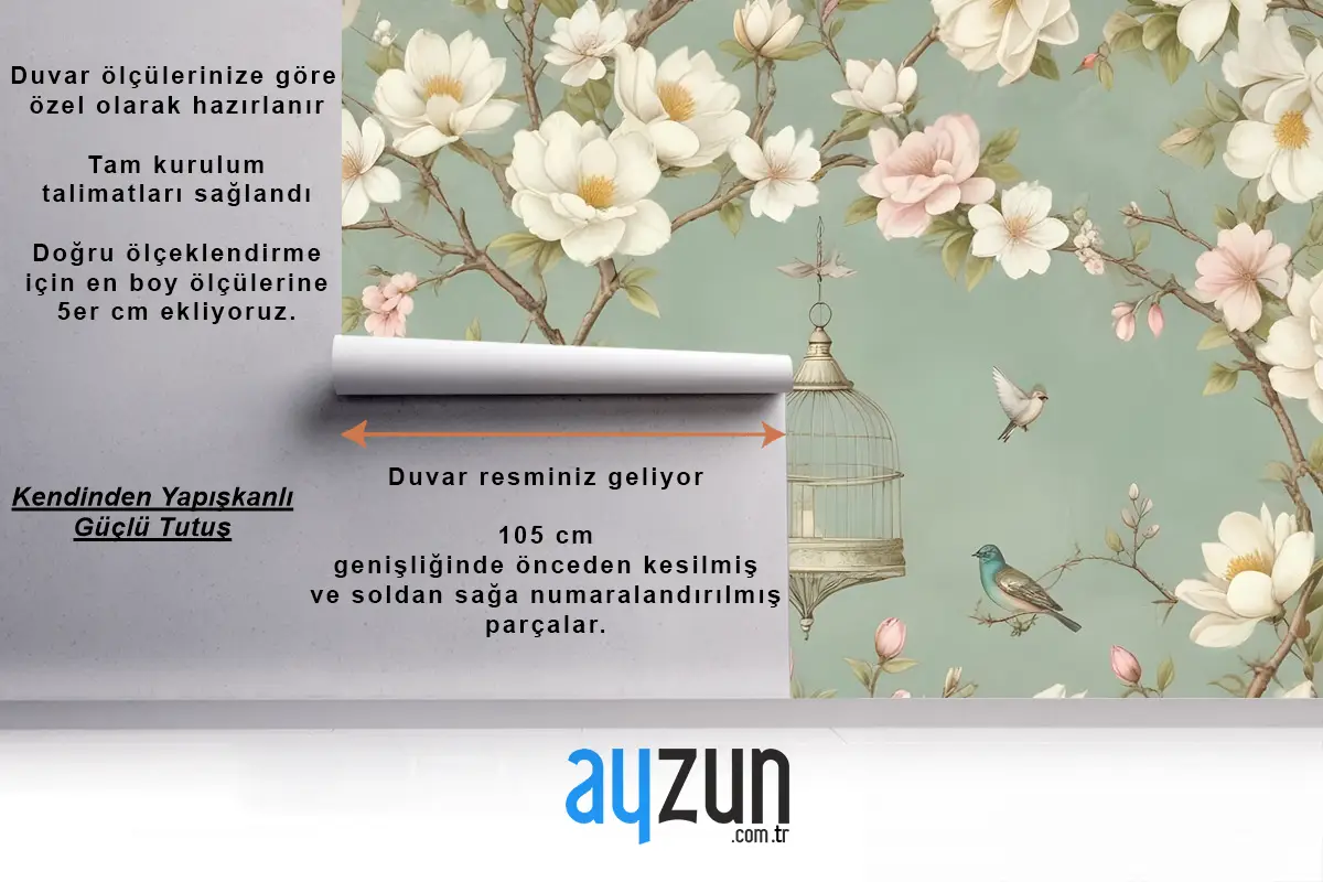 Dallar, Çiçekler Ve Kuşlar Ile İngiliz Country Tarzı Duvar Kağıdı