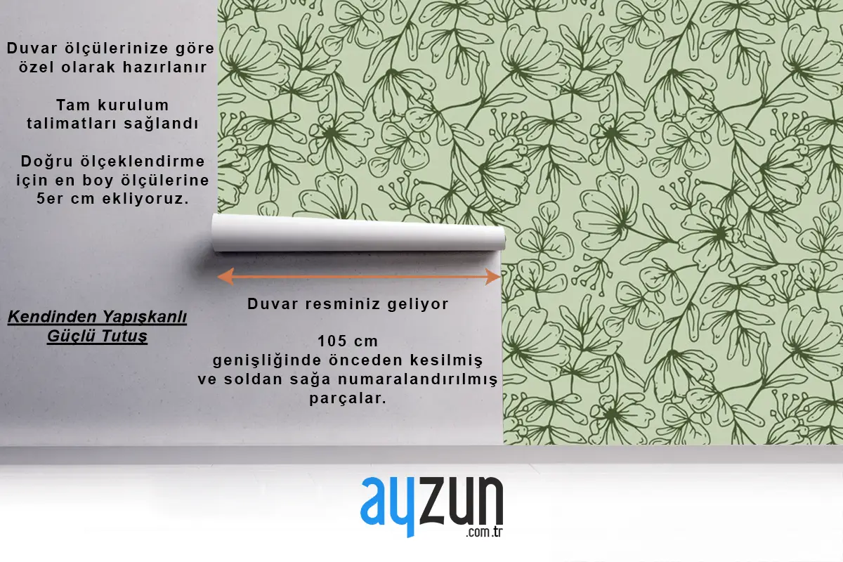 Elle Çizilmiş Botanik Desen Duvar Kağıdı Duvar Gravür