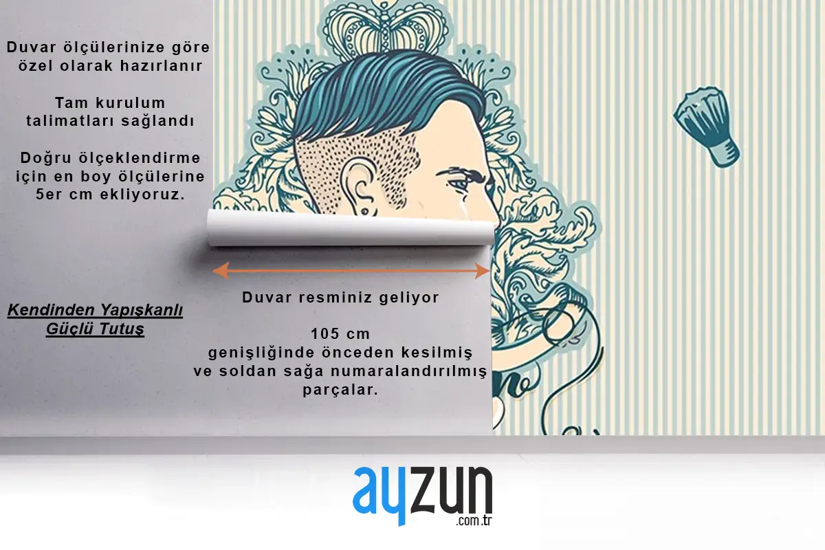 Erkek Kuaför Salonu Mavi Çizgili Duvar Kağıdı