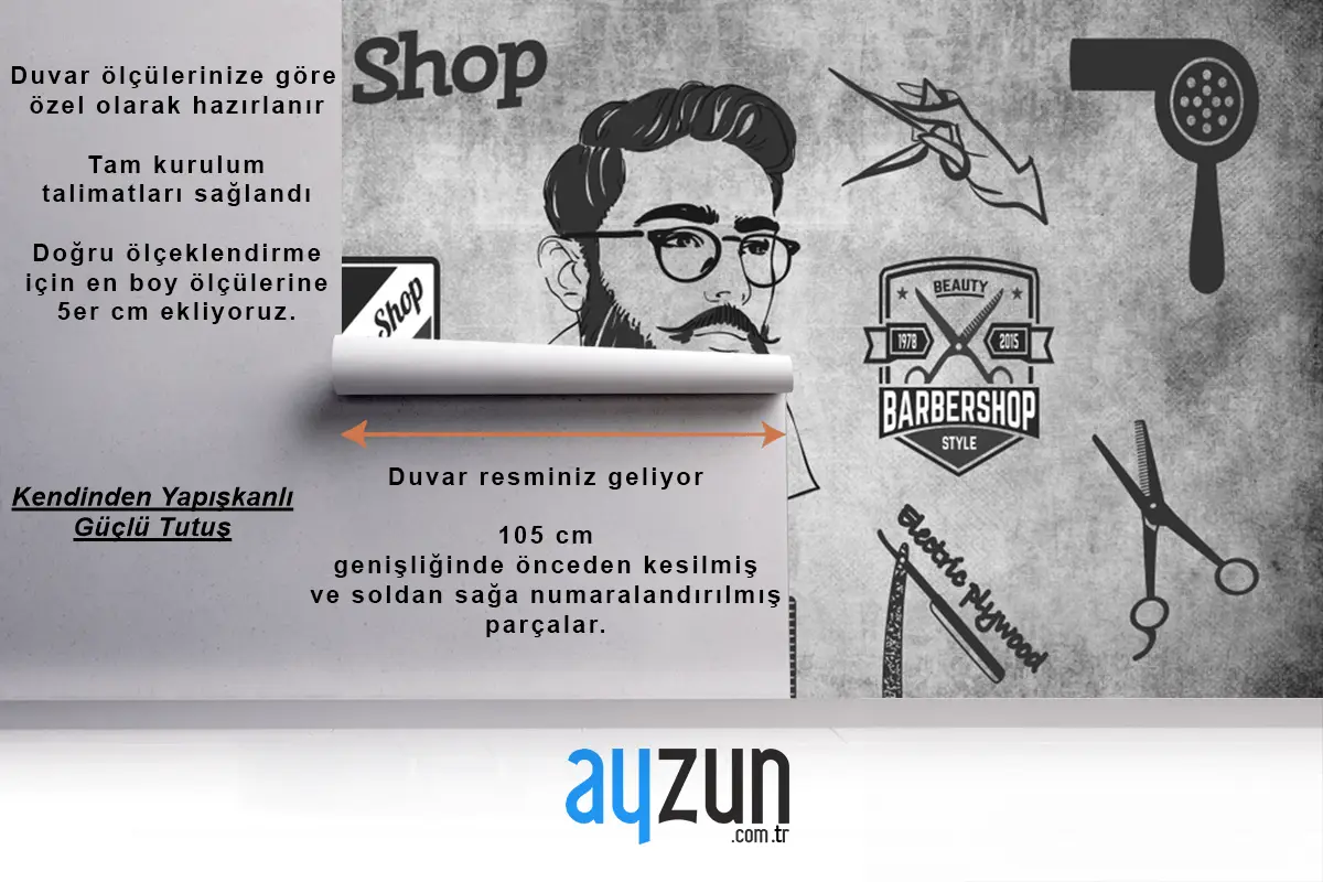 Eskitme Duvar Ahşap Zemin 3D Kuaför Duvar Kağıdı