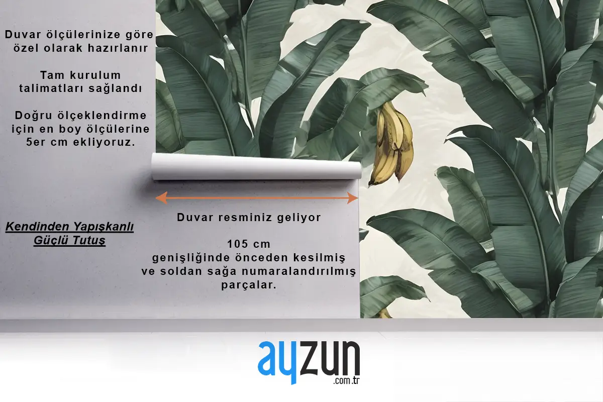 Egzotik Muz Yaprağı Desenli Duvar Kağıdı