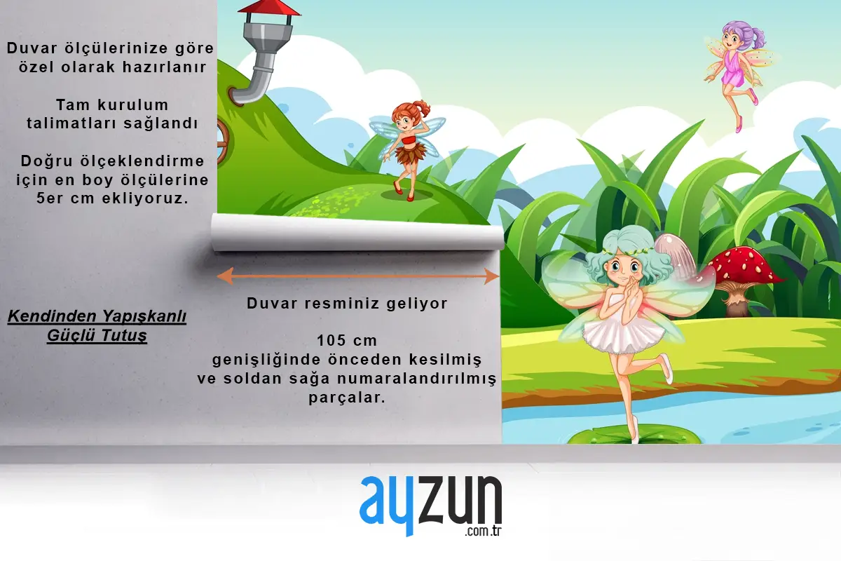 Yeşil Sahnede Fantezi Periler Çocuk Odası Duvar Kağıdı
