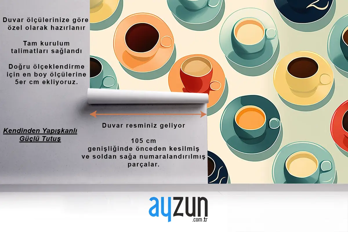 Farklı Renklerde Desenlere Sahip Çay Fincanları Ve Kupalar Cafe Duvar Kağıdı