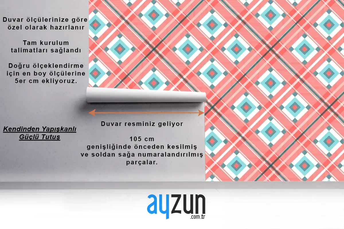 Düz Noel Ekose Desen Tasarım Duvar Kağıdı 