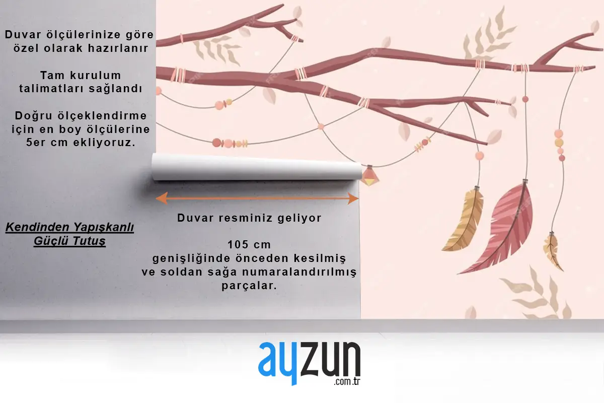 Düz Tasarım Boho Arka Plan Çocuk Odası Duvar Kağıdı 