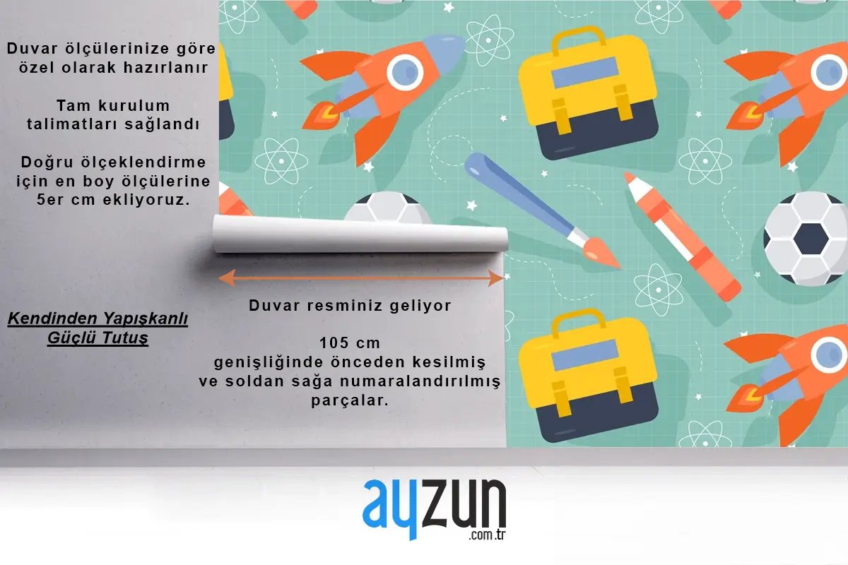 Okula Dönüş Çocuk Odası Duvar Kağıdı  İçin Düz Desen Tasarımı