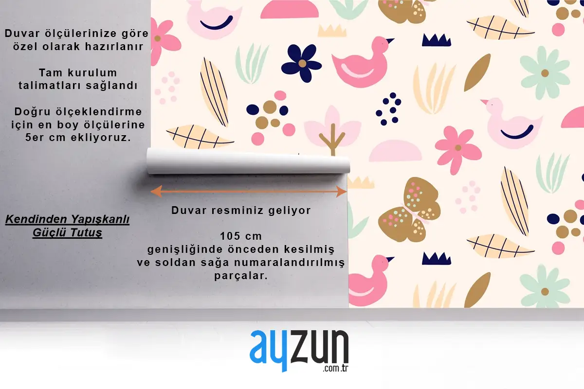 Düz İskandinav Tasarım Desenli Çocuk Odası Duvar Kağıdı 