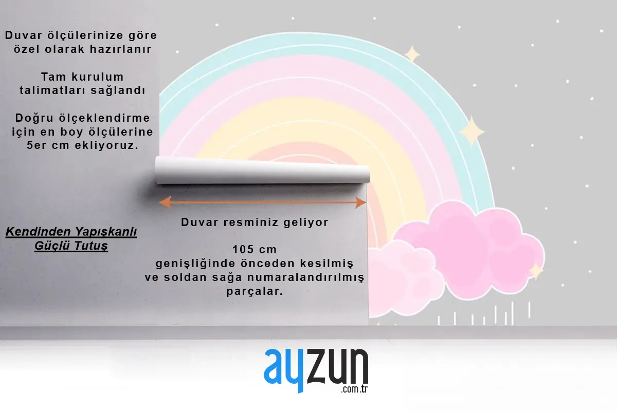 Düz Stil Renkli Gökkuşağı Çocuk Odası Duvar Kağıdı 