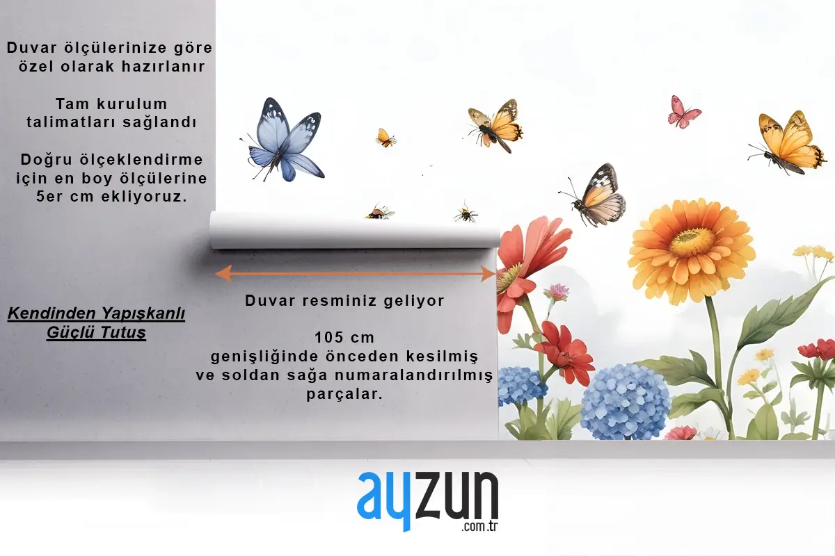 Kelebekli Çiçek Bahçeleri Duvar Kağıdı