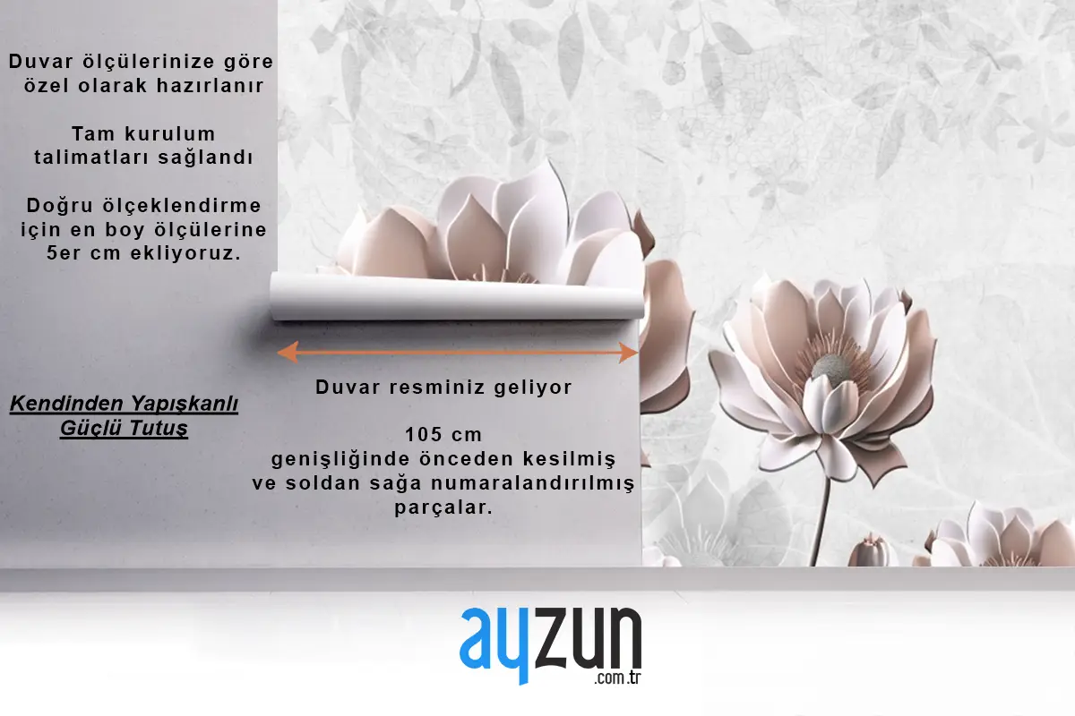 Çiçek Boyama Açık Gri Arka Plan Yatak Odası Duvar Kağıdı