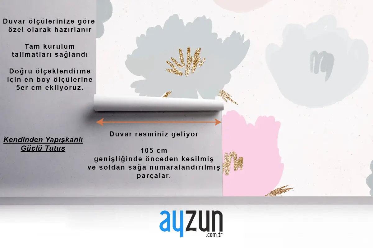 Çiçek Desenli Arka Plan Elle Çizilmiş Çocuk Odası Duvar Kağıdı 