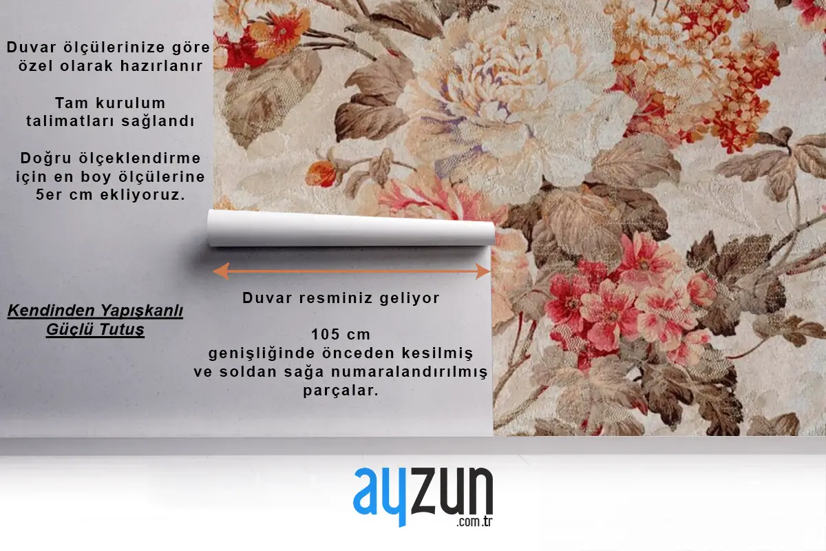 Çiçek Desenli Kumaş Doku Duvar Kağıdı 