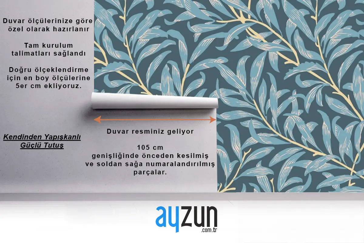 Çiçek Desenli Tasarım Çamaşır Odası Duvar Kağıdı 