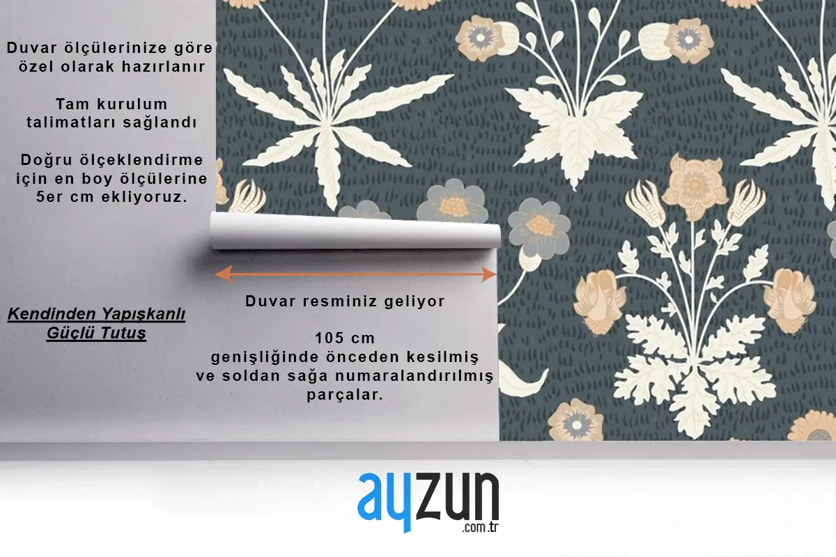 Çiçek Desenli Yemek Odası Duvar Kağıdı 