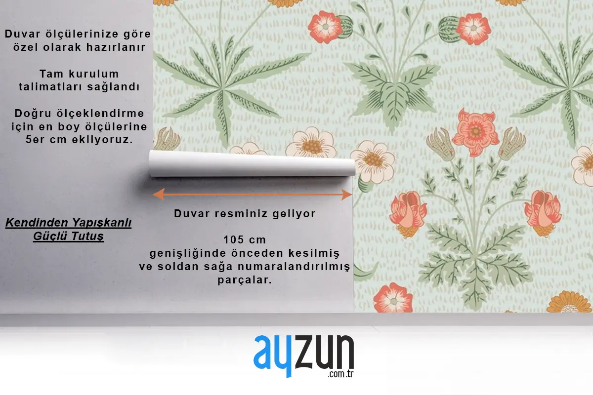 Çiçek Desenli Yeşil Duvar Kağıdı