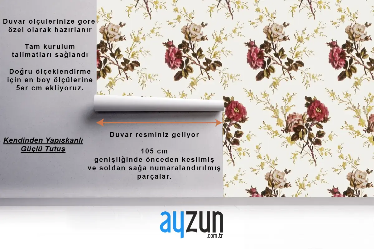 Çiçek Vintage Tarzı Dikişsiz Desen Duvar Kağıdı