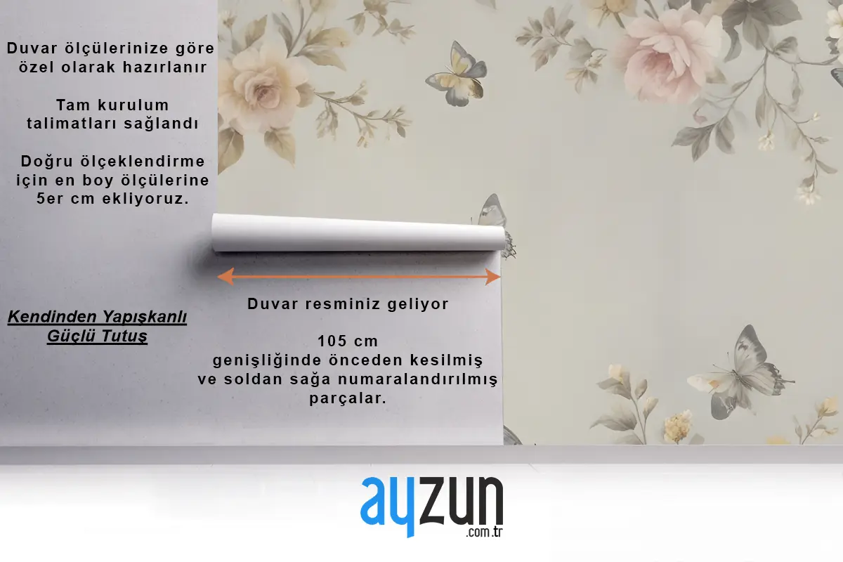 Narin Kelebekler  Ile Çiçek Yatak Odası Duvar Kağıdı Deseni