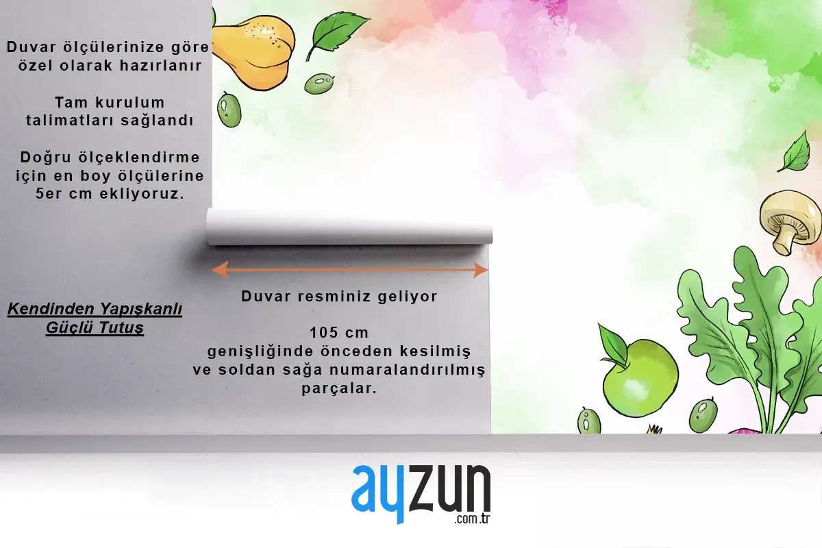 Meyve Ve Sebzeler Elle Çizilmiş Mutfak Duvar Kağıdı