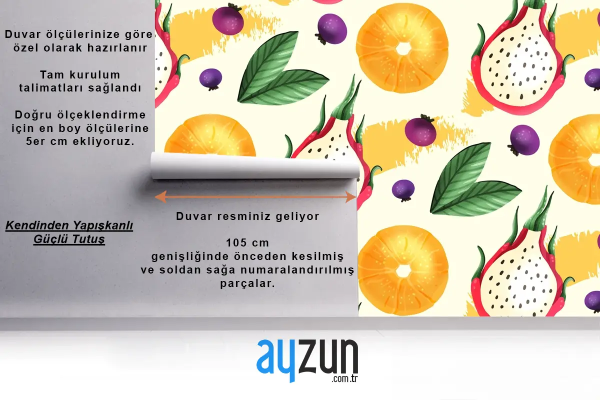 Ejderha Meyveli Meyve Deseni Mutfak Duvar Kağıdı