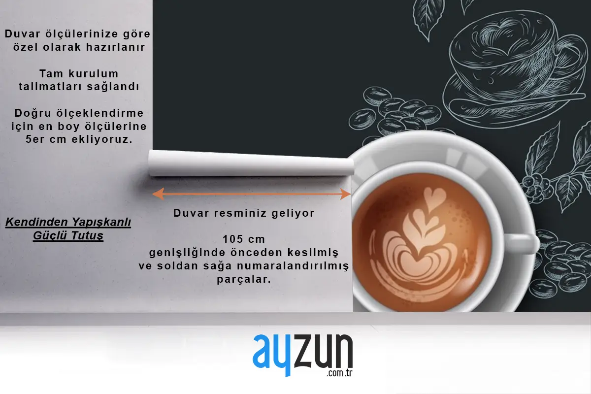 Füme Arka Plan Kahve Çizimleri Cafe Duvar Kağıdı