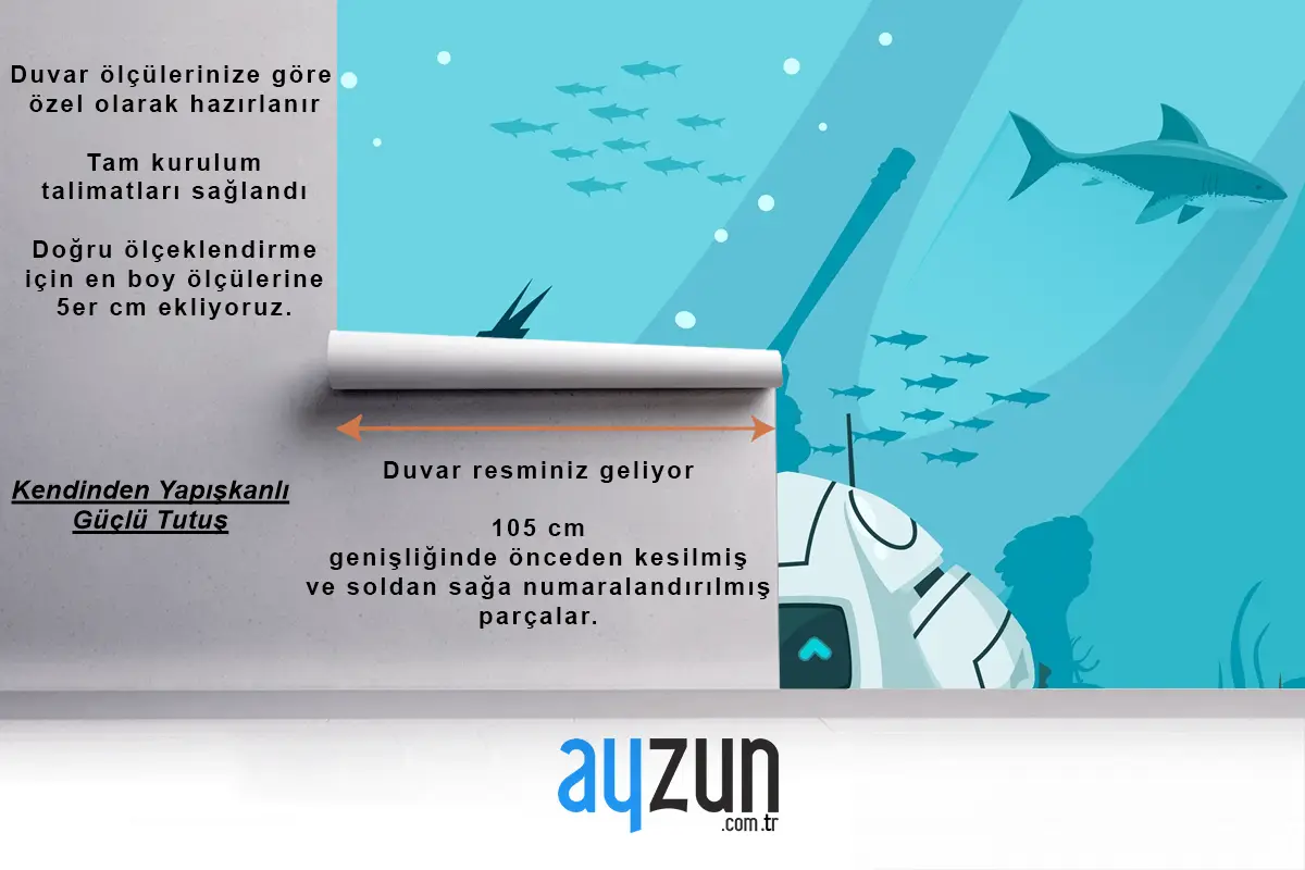 Fütüristik Robotlar Deniz Kompozisyonu Çocuk Odası Duvar Kağıdı