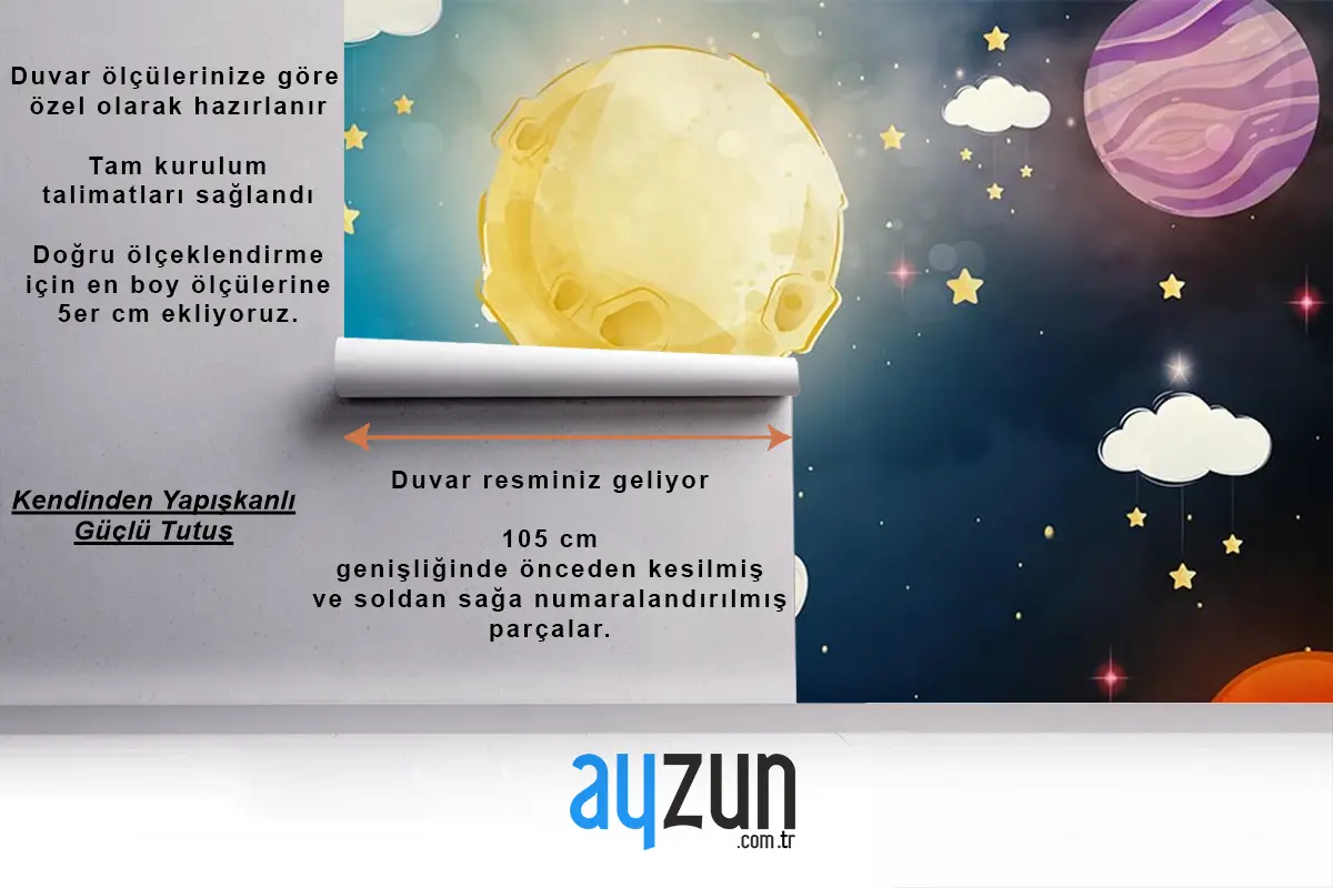 Galaksi Gezegenler Ve Sevimli Hayvanlar Çocuk Odası Duvar Kağıdı