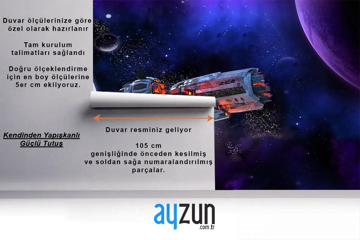 Galaksi Ve Uzay Gemisi Çocuk Odası Duvar Kağıdı